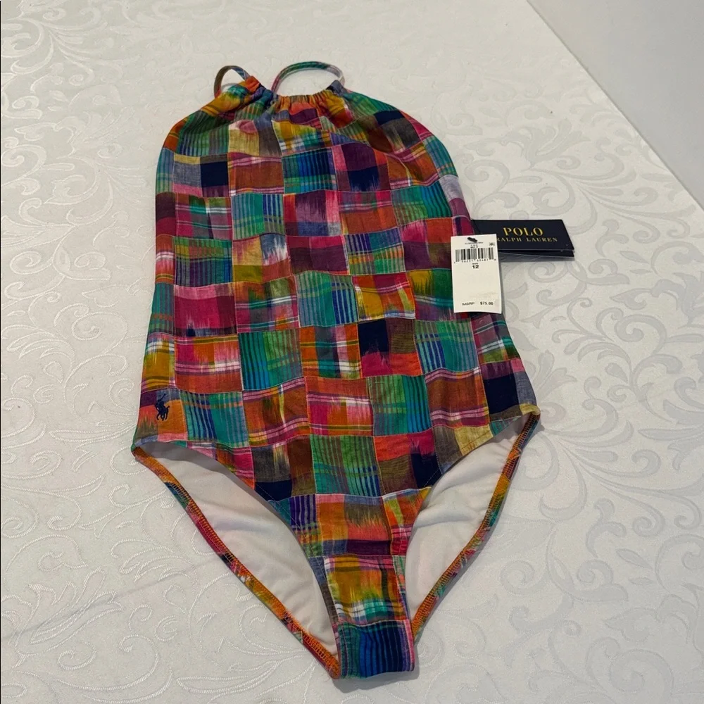 Ralph Lauren Patchwork One Piece Bathing Suit. Size 12